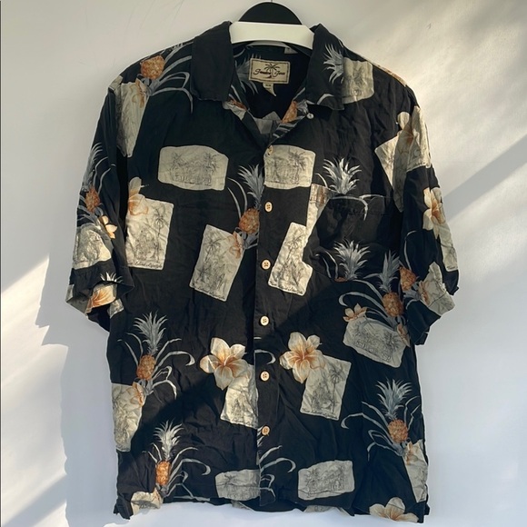 Jamaica Jaxx Casual Black and Cream Tropical Button Down Shirt Medium - Picture 8 of 15